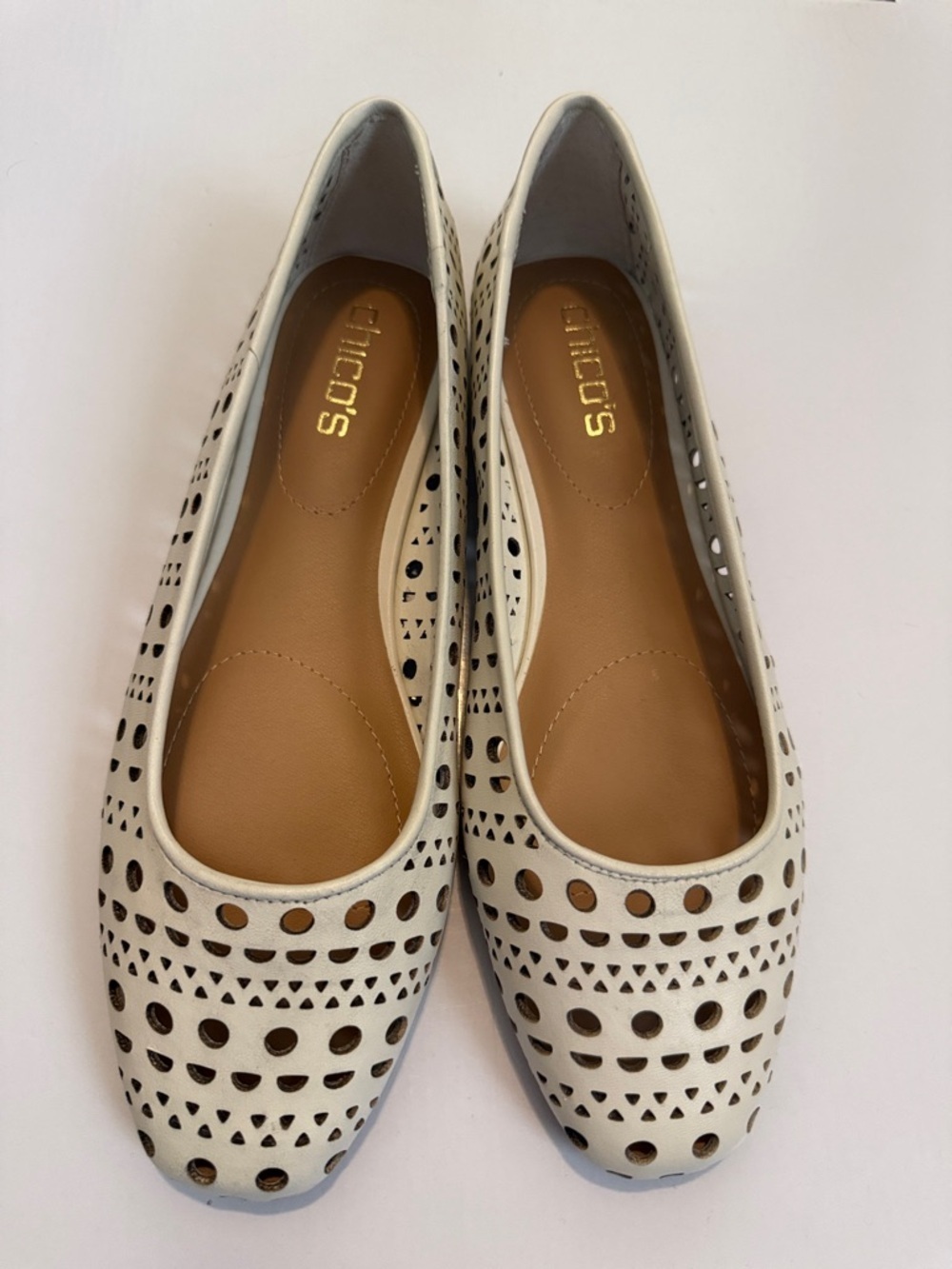 Chico's Cream Laser-Cut Perforated Ballet Flats